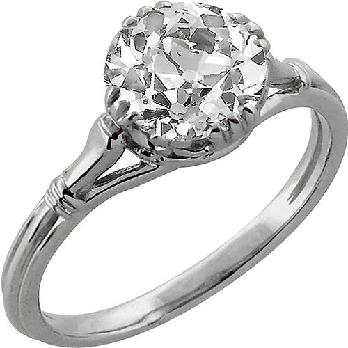 Edwardian EGL Certified 1.68ct Old European Cut Diamond Platinum Engagement Ring