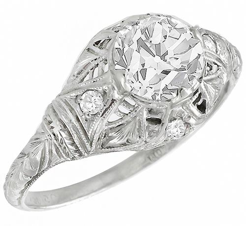 Art Deco EGL Certified 1.13ct Old European Cut Diamond Platinum Engagement Ring 