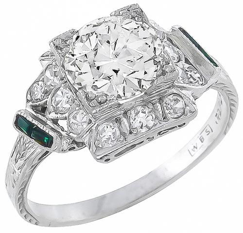 Art Deco Old European Cut Diamond Platinum Engagement Ring