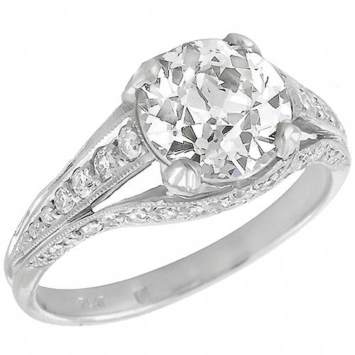 Art Deco EGL Certified 1.82ct Old European Cut Diamond Platinum Engagement  Ring