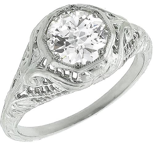 Edwardian  GIA Certified 1.04ct Old European  Brilliant Diamond Platinum Engagement Ring 