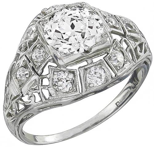 Art Deco GIA Certified Old European Cut Diamond Platinum Engagement Ring