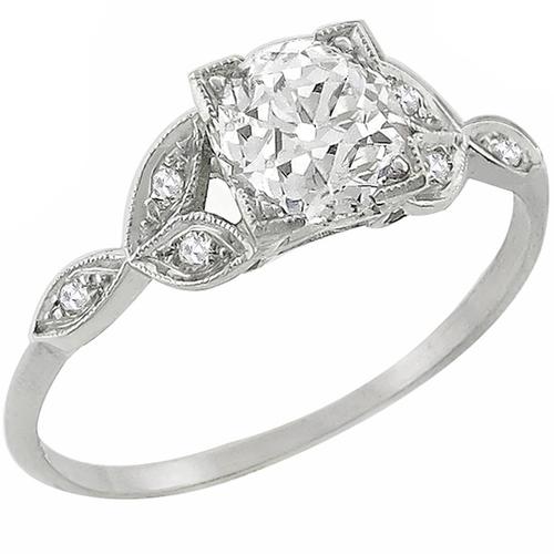 1920s  GIA Certified 1.20ct Old Mine Brilliant Diamond Platinum Engagement Ring 