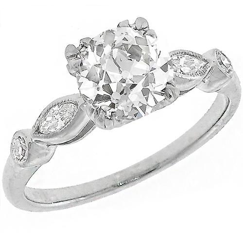 1920s   GIA Certified 1.32ct Cushion Brilliant Diamond Platinum  Engagement Ring