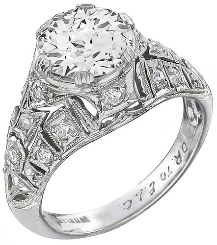 Art Deco GIA 1.34ct  Old European Cut Diamond Platinum Engagement Ring