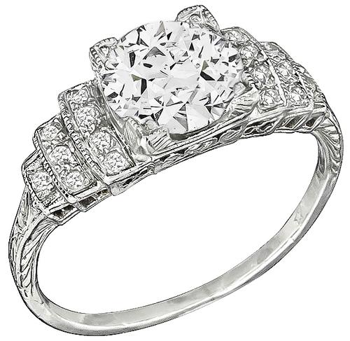 Art Deco Round Brilliant Cut Diamond Platinum Engagement Ring