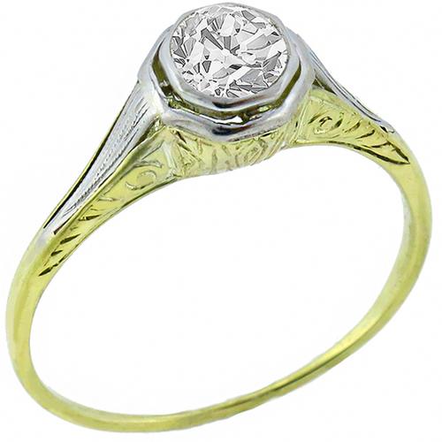 Victorian 0.57ct Round Brilliant Diamond 14k Yellow Gold Platinum Engagement Ring 