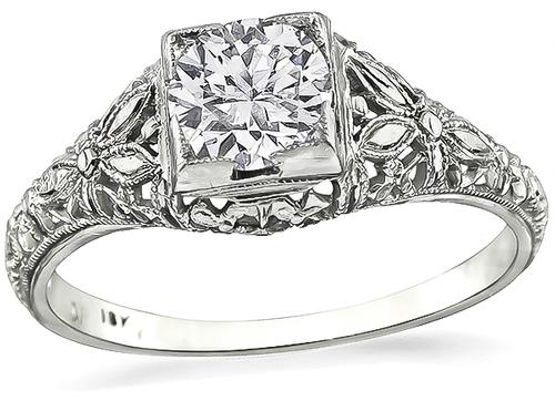 Edwardian European Cut Diamond 18k White Gold Engagement Ring