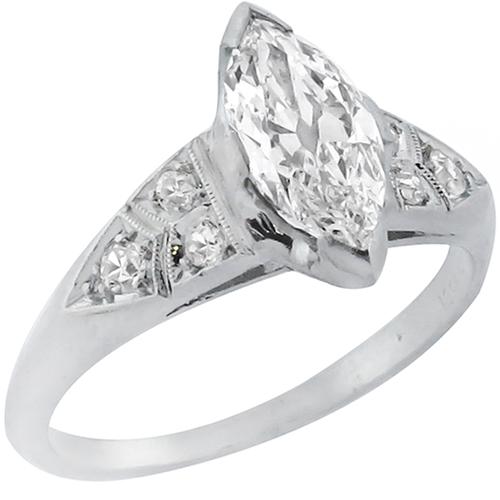 Art Deco 1.03ct Marquise Brilliant Cut Diamond Platinum Engagement Ring 