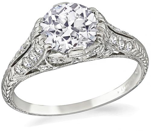 Art Deco Old European Cut Diamond Platinum Engagement Ring