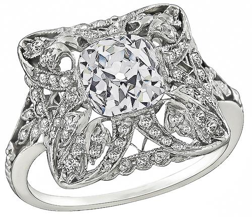 Edwardian Cushion Cut Diamond Platinum Engagement Ring