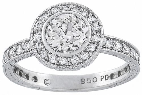 Art Deco Style Round Cut Diamond Platinum Engagement Ring