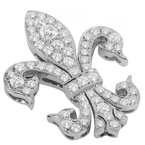 Art Deco Style   1.53ct Round Diamond 14k White Gold  Fleur De Lys   Pendant