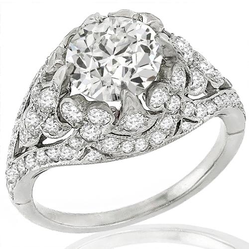 Art Deco 1.70ct Old European Cut Diamond Platinum Engagement Ring 
