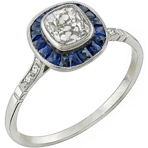 Antique  0.57ct Diamond Sapphire Engagement Ring