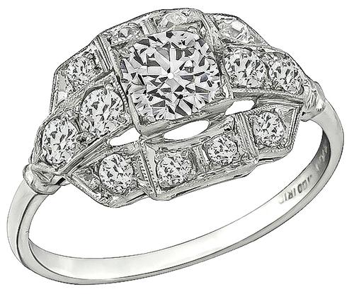 Vintage Old Mine Cut Diamond Platinum Engagement Ring