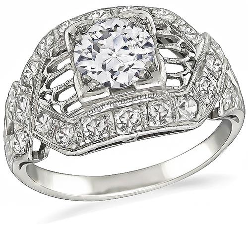 Vintage Old Mine Cut Diamond Platinum Engagement Ring