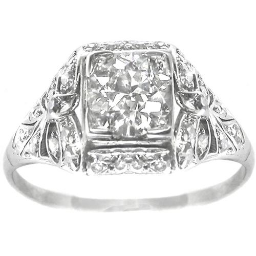 Antique Diamond Plat. Engagement Ring GIA certified 1.03 carat