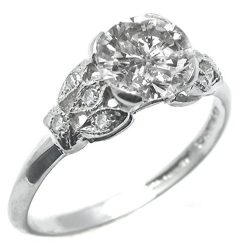 Antique  1.30ct Old Mine Diamond Platinum Engagement Ring