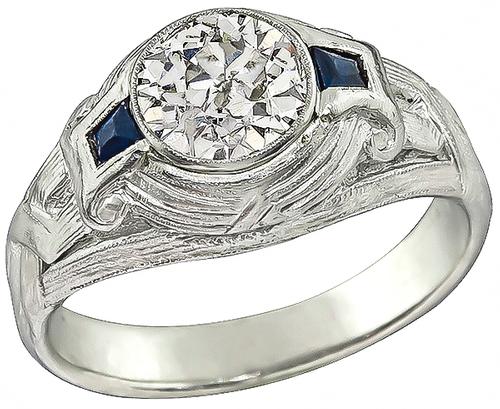 Vintage Old Mine Cut Diamond Sapphire Platinum Ring
