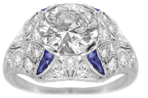 Antique Diamond Sapphire Platinum Engagement Ring 