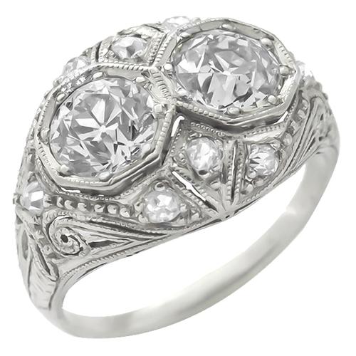 Antique  1.90ct Old Mine Cut Diamond  Platinum Ring