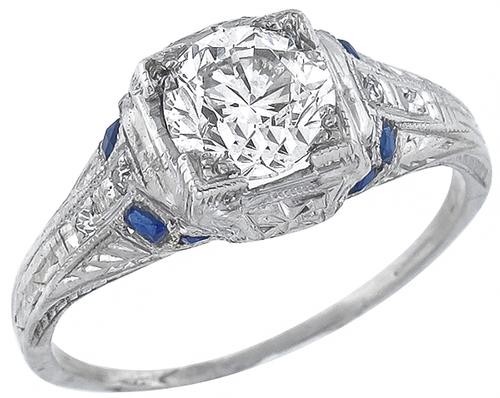 Antique Diamond Sapphire Platinum Engagement Ring GIA Certified 