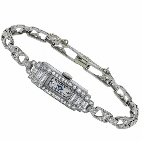 Art Deco 2.00ct Round Cut Diamond  Platinum Watch