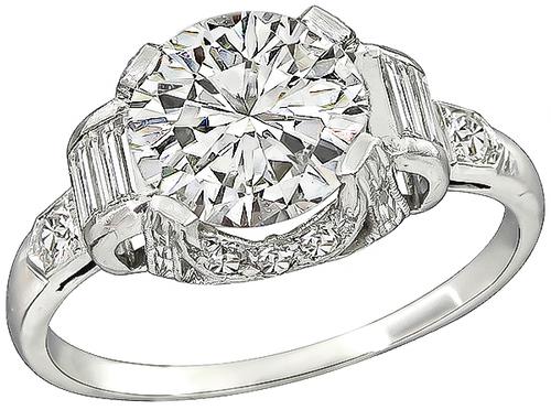 Vintage Round Brilliant Cut Diamond Platinum Engagement Ring