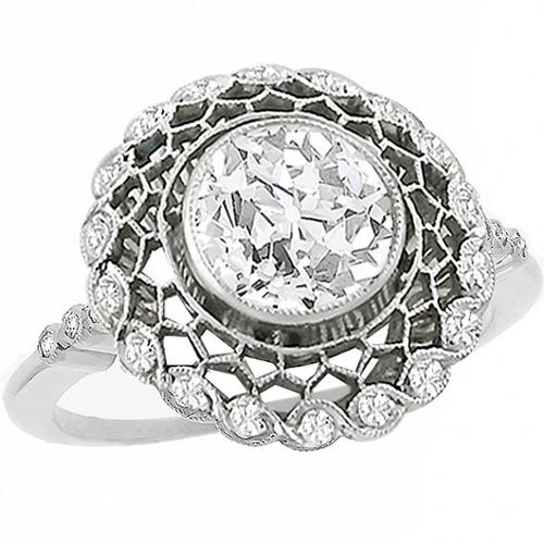 Antique EGL Certified 1.16ct Old European Diamond Platinum Engagement Ring