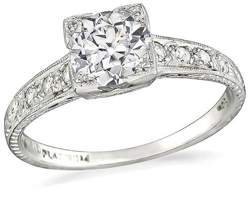 Antique Old Mine Cut Diamond Platinum Engagement Ring