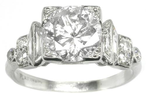 Antique GIA Certified 1.63ct Round Brilliant Diamond   Platinum Engagement Ring 