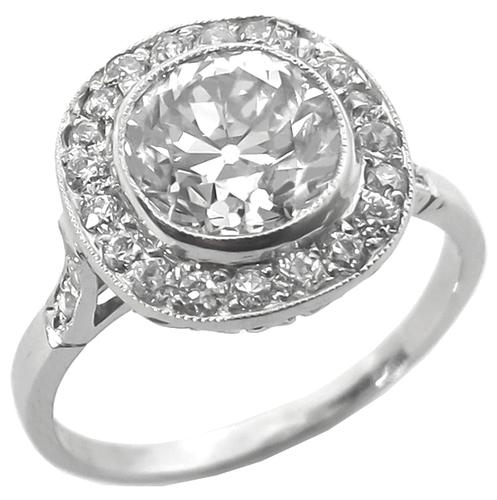 Art Deco Style GIA Certified Old Mine cut Diamond Platinum Engagement Ring