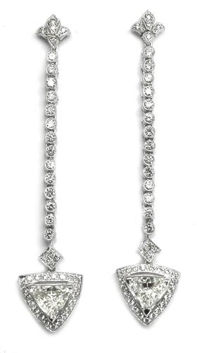 Trilliant and Round Cut Diamond 18k White Gold Earrings