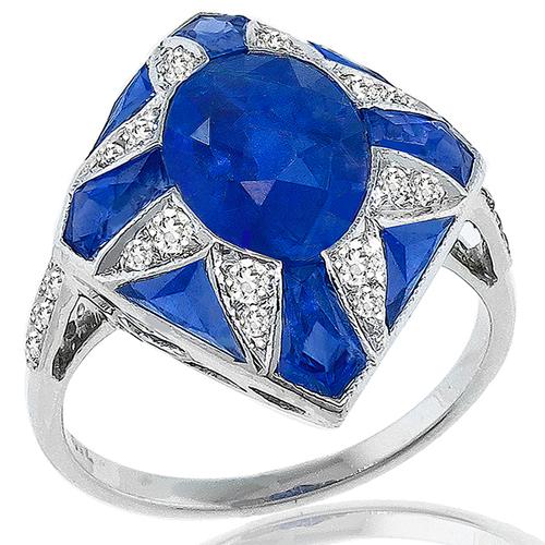 Antique Style Sapphire Diamond Gold Ring
