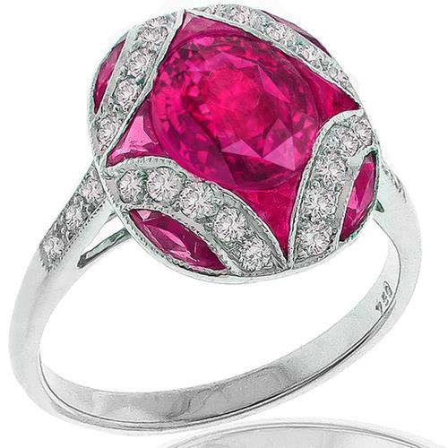 Art Deco Style  Pink Tourmaline  0.40ct Diamond 18k White Gold Ring