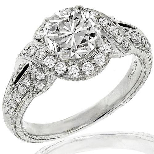 Art Deco Inspired 1.40ct Diamond Gold Engagement Ring 