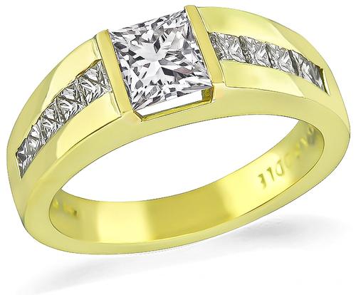 Estate Princess Cut Diamond 18k Yellow Gold Engagement Ring