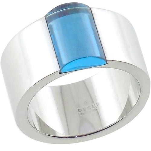 Estate Gucci Blue Topaz 18k White Gold Ring 