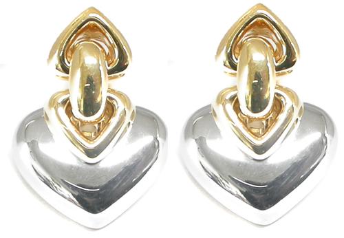 18k Yellow and White Gold Door Knocker Heart Earrings