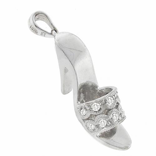 Round Cut Diamond 10k White Gold Slipper  Pendant