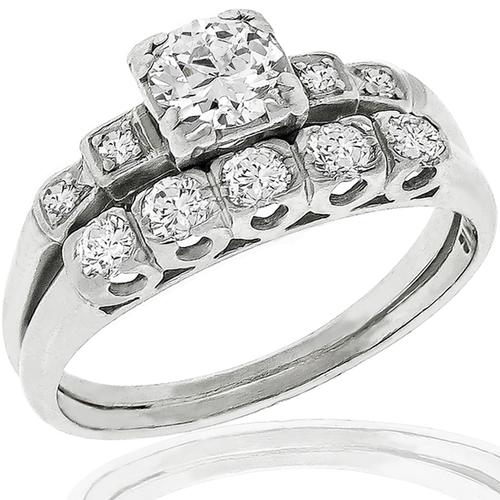 Estate 0.60ct Diamond Engagement & Wedding Band Set 