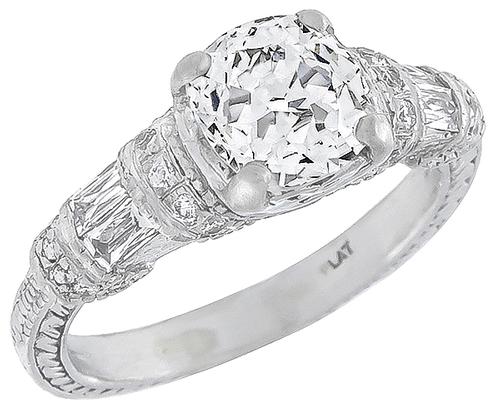 Old Mine Cut Diamond Platinum Engagement Ring