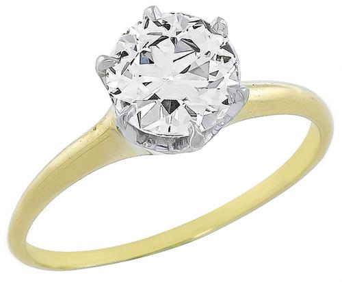 Old European Cut Diamond 14k Yellow and White Gold Solitaire Engagement Ring