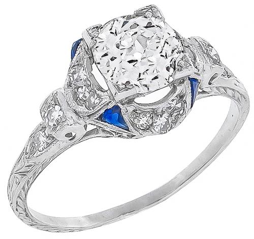 Art Deco Old European Cut Diamond Platinum Engagement Ring