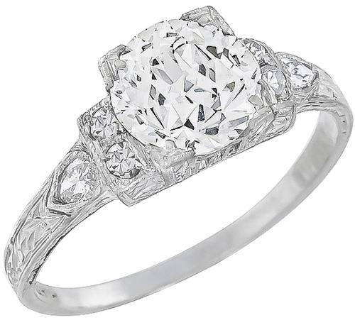 EGL Certified 1.46ct  Old European Cut Diamond Platinum Engagement Ring