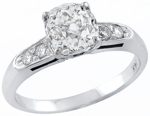 Old Mine Cut Diamond 14k White Gold Engagement Ring