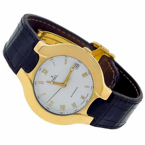 Estate  Lichene Mens 18k Yellow Gold  Alligator Leather Strap Watch By Ebel 