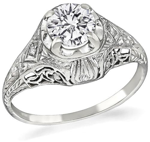 Vintage Round Cut Diamond Platinum Engagement Ring