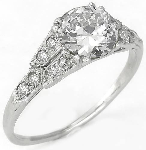 Edwardian 1.01ct Old European Cut Diamond 0.40ct Round Cut Diamond 18k White Gold Engaement Ring